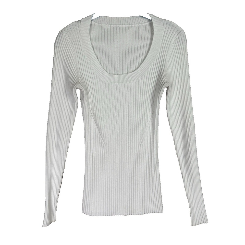 Vintage Womens Medium Scoop Neck Sweater Ribbed Retro Fisherman Preppy Slim Fit